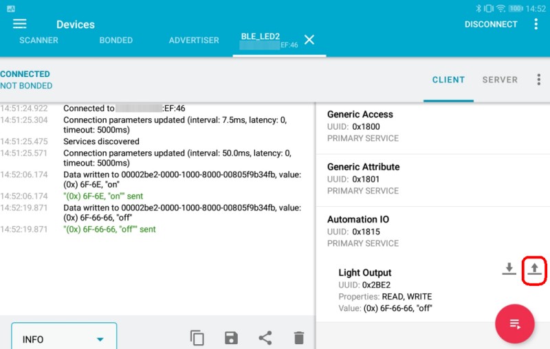 Setting LED on and off in nRF Connect