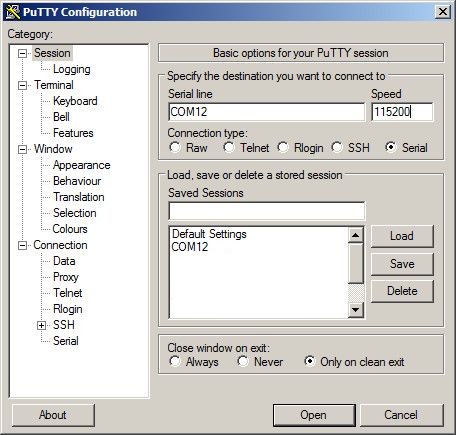 PuTTy screen shot