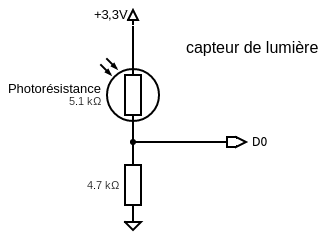 Schema du capteur de lumière avec photorésistance